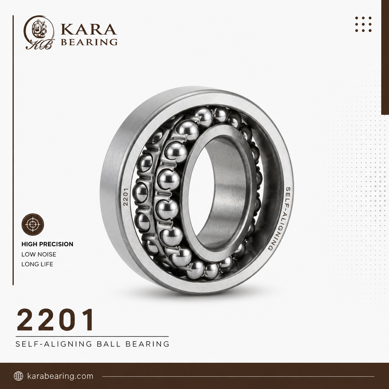 بلبرینگ خود تنظیم 2201 1 بلبرینگ خود تنظیم 2201 دو ردیفه مناسب ماشینآلات صنعتی و تجهیزات انتقال قدرت