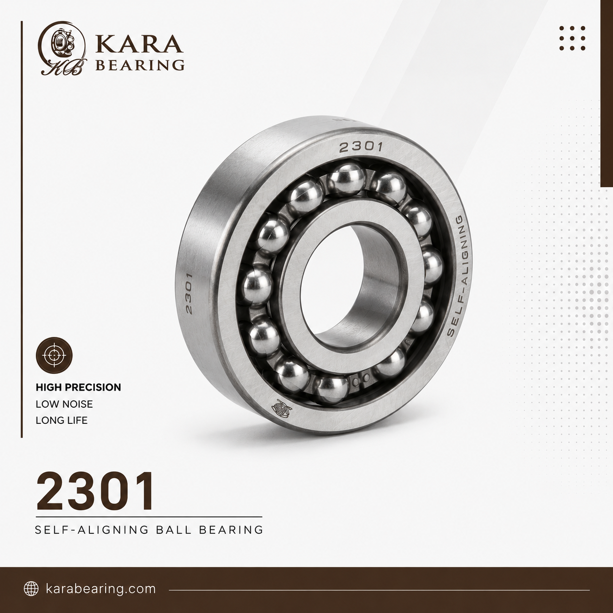 بلبرینگ خود تنظیم 2301 1 بلبرینگ خود تنظیم 2301 دو ردیفه مناسب ماشینآلات صنعتی و تجهیزات انتقال قدرت