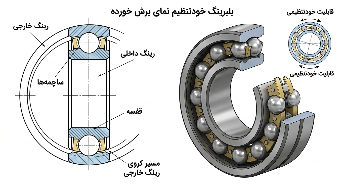 بلبرینگ خودتنظیم چیست؟ 1 ساختار داخلی بلبرینگ خودتنظیم
